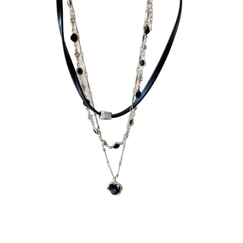 Women's multi-layer twin necklace set with heart pendants on adjustable clavicle chain