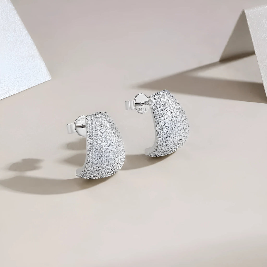 Pair of S925 sterling silver geometric stud earrings with D-E colour moissanite stones