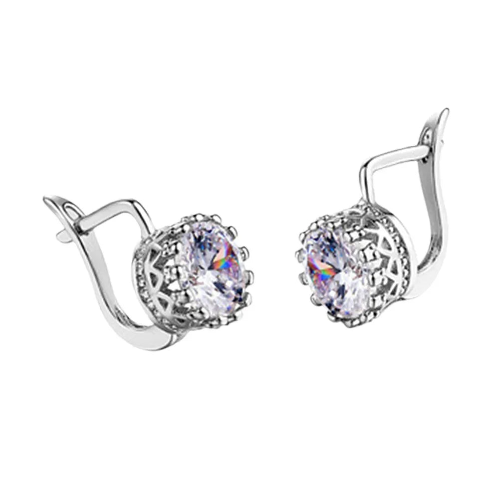 Korean retro crown earrings with crystal diamonds in rose gold and white gold colour options