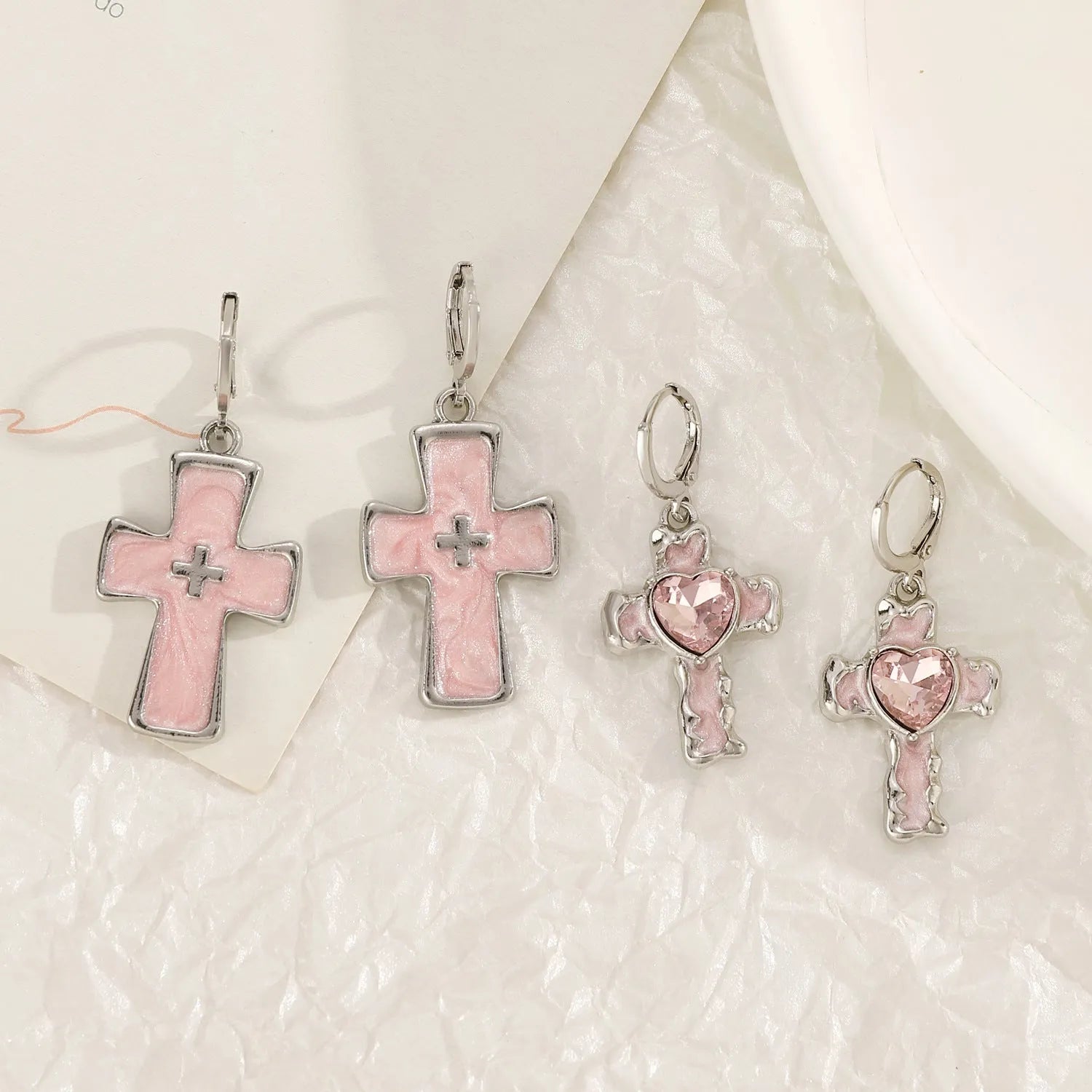 Women's classic cross crystal earrings in five colour options with dripping oil treatment finish