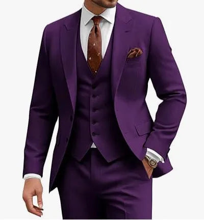 Men's slim fit three-piece suit in chemical fibre acetate blend fabric for business and wedding occasions