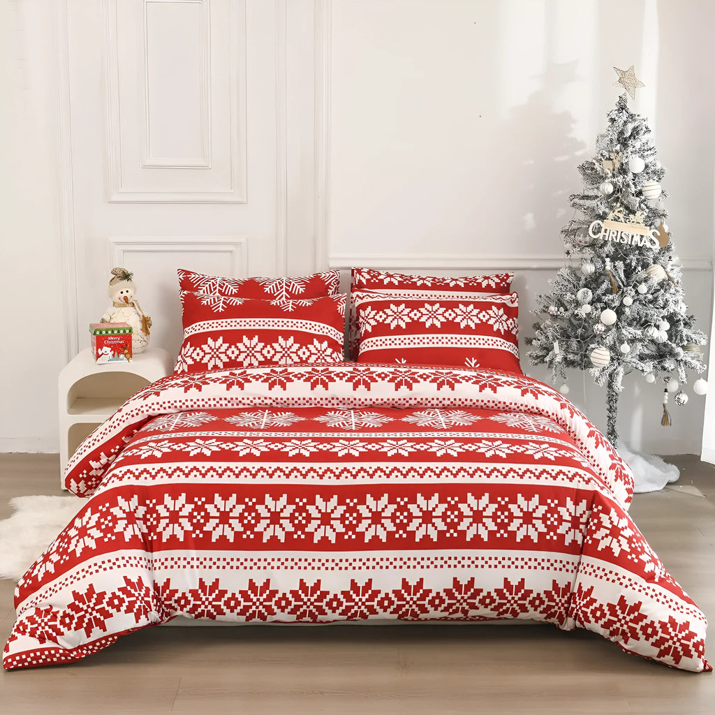 Winter Sleepers red Christmas pattern bedding three-piece set with quilt cover and pillowcases