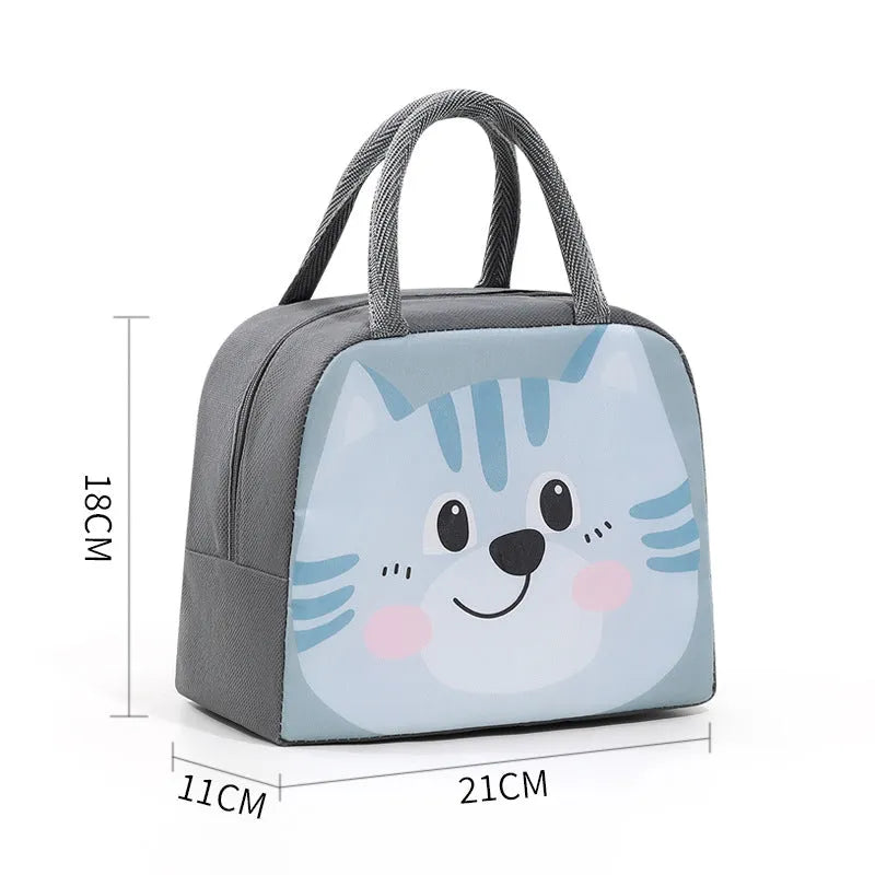 Children's insulated lunch box bag with cartoon animal design and aluminium foil insulation