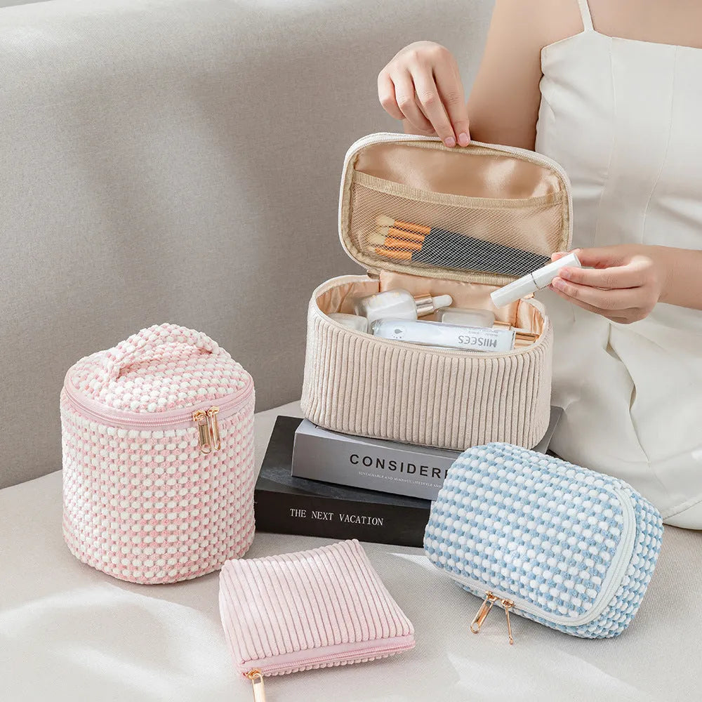 Flannelette makeup bag four-piece set in cube style with polyester construction