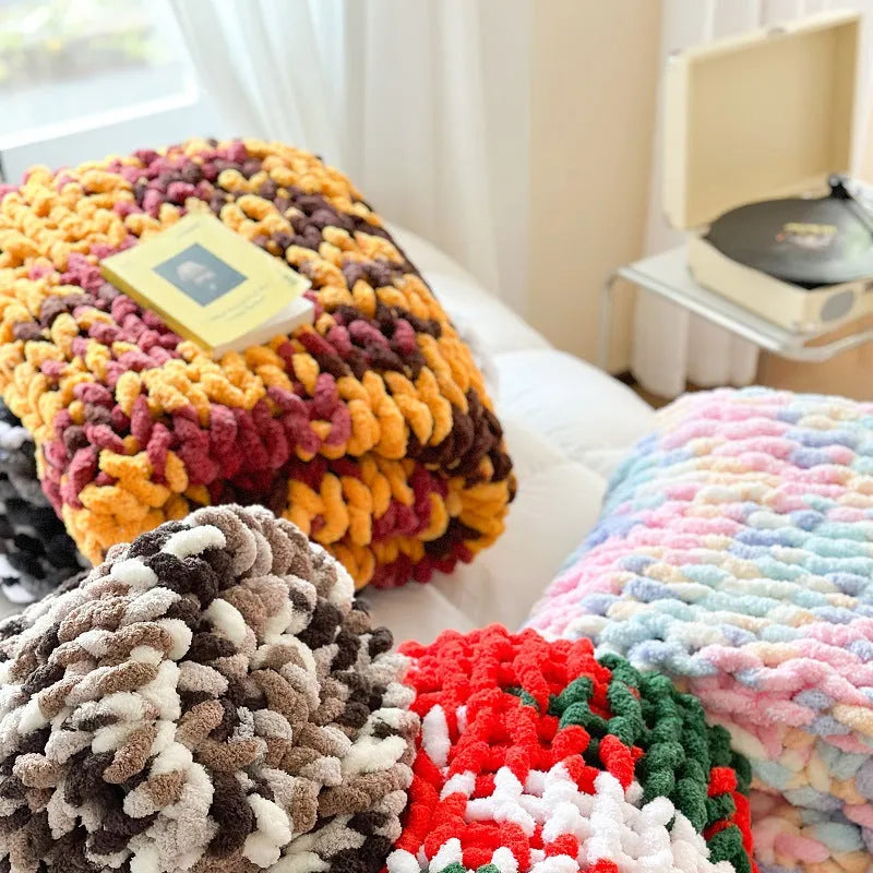 Thickened striped chenille blanket with ice bar dyeing in caramel mango colour