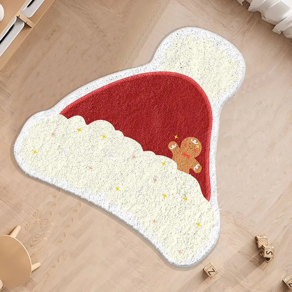 Alien-shaped Christmas floor mat in imitation cashmere with festive holiday patterns