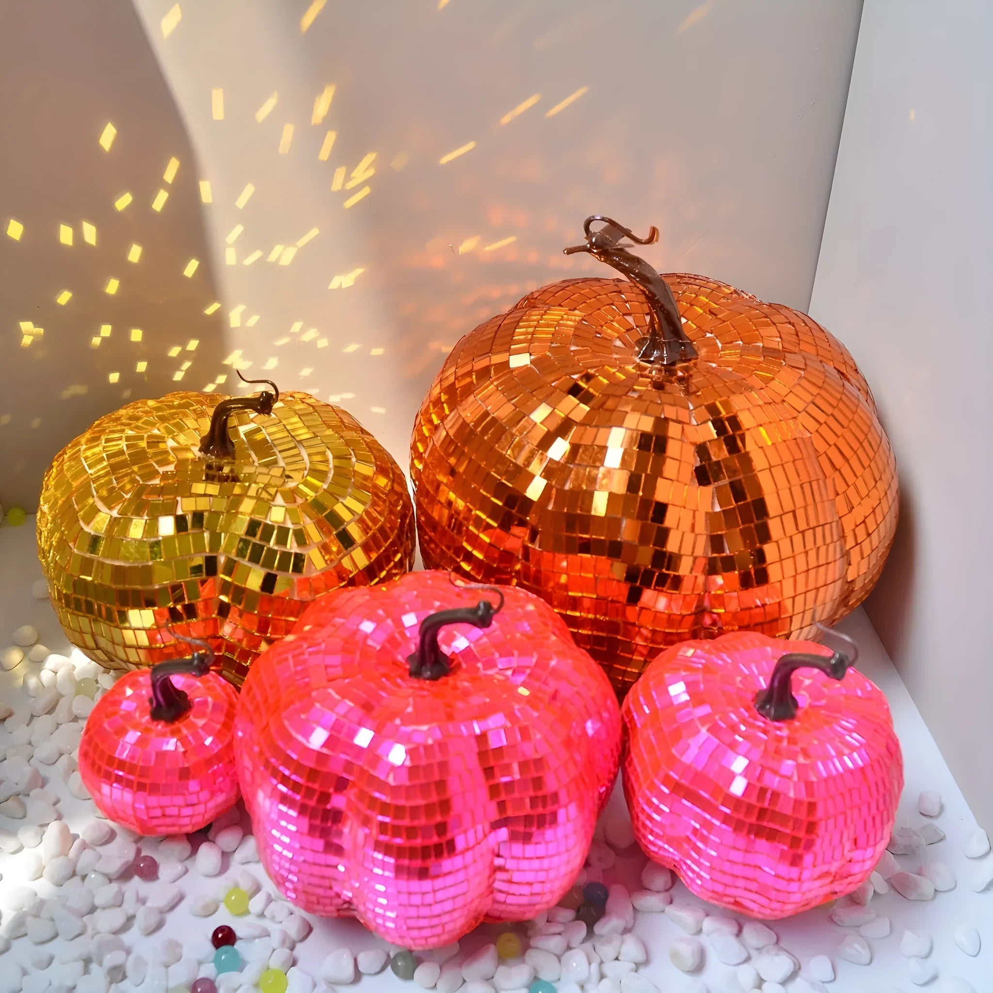 Chinese style glass Halloween pumpkin mirror decoration in multiple sizes