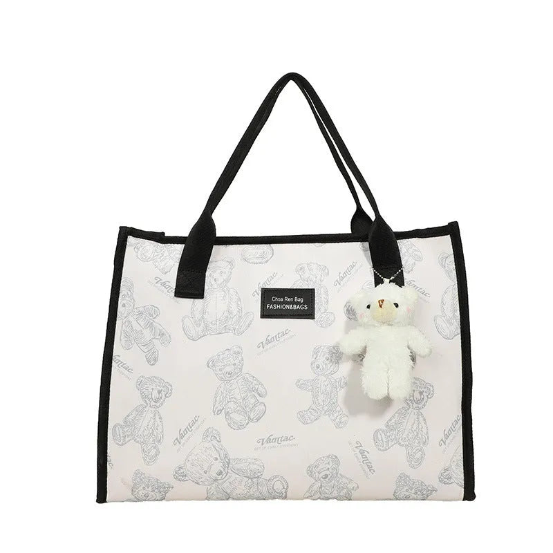 Women's large capacity canvas tote bag with rhombus pattern in black colour option