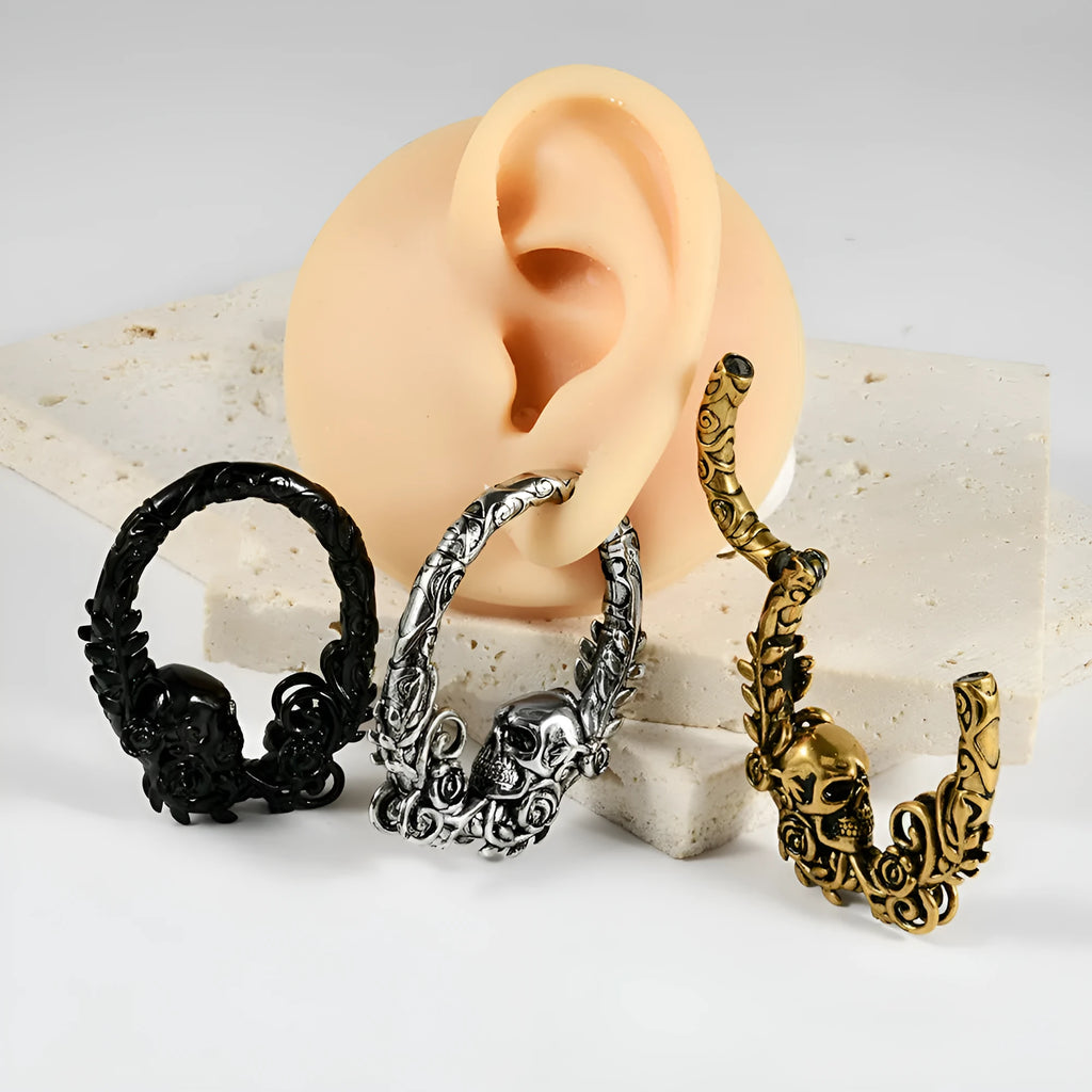 Fashion stainless steel totem pattern earrings showing electroplated colour options for OL style dressing