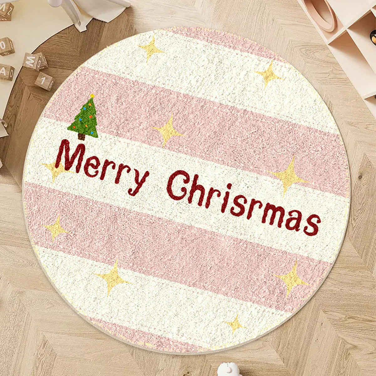 Alien-shaped Christmas floor mat in imitation cashmere with festive holiday patterns