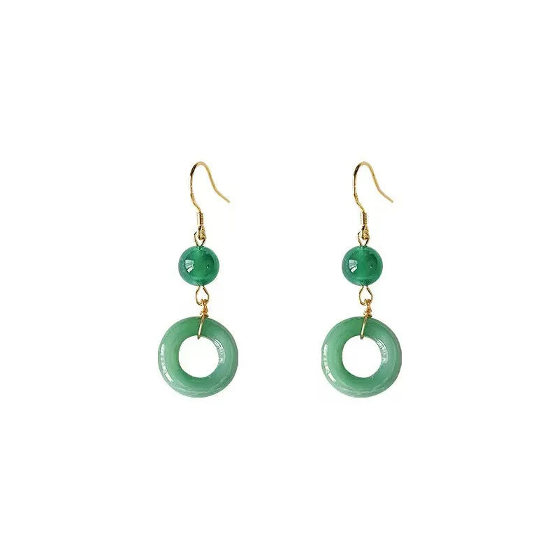 Green jade design peace buckle shape cheongsam earrings with zinc alloy construction
