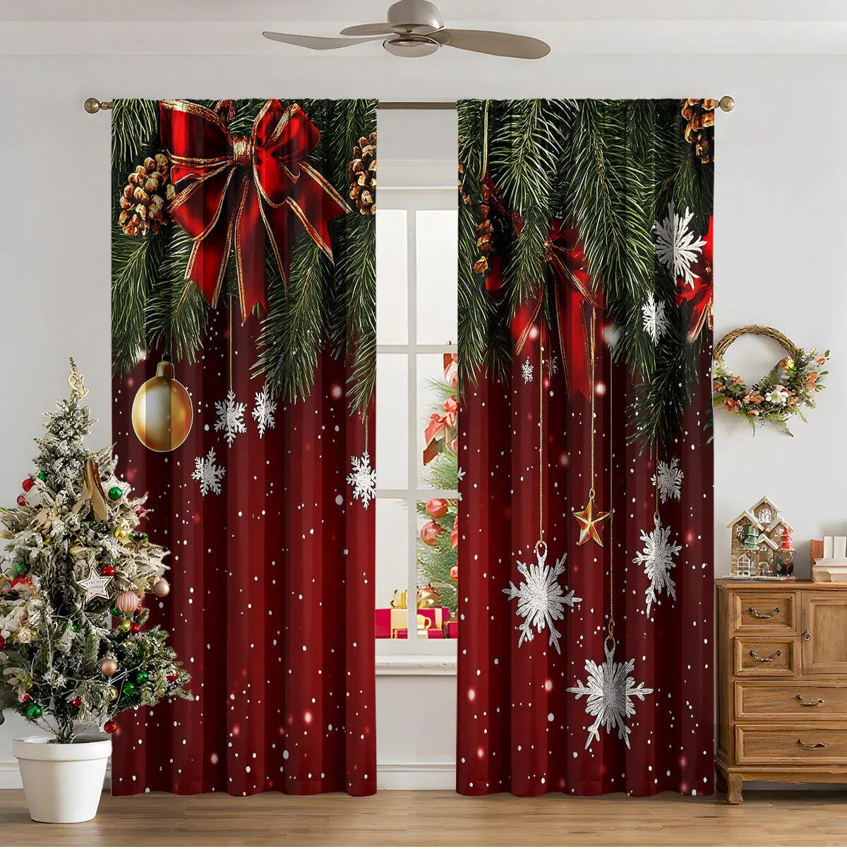 3D digital printed Christmas curtains in polyester fabric with festive patterns