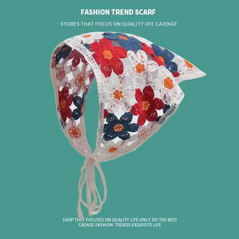 Cotton triangle headscarf with floral pattern options for women's autumn winter wear