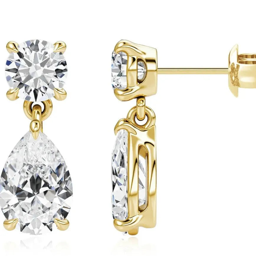 Sterling silver water drop moissanite stud earrings with geometric design in gold or silver colour