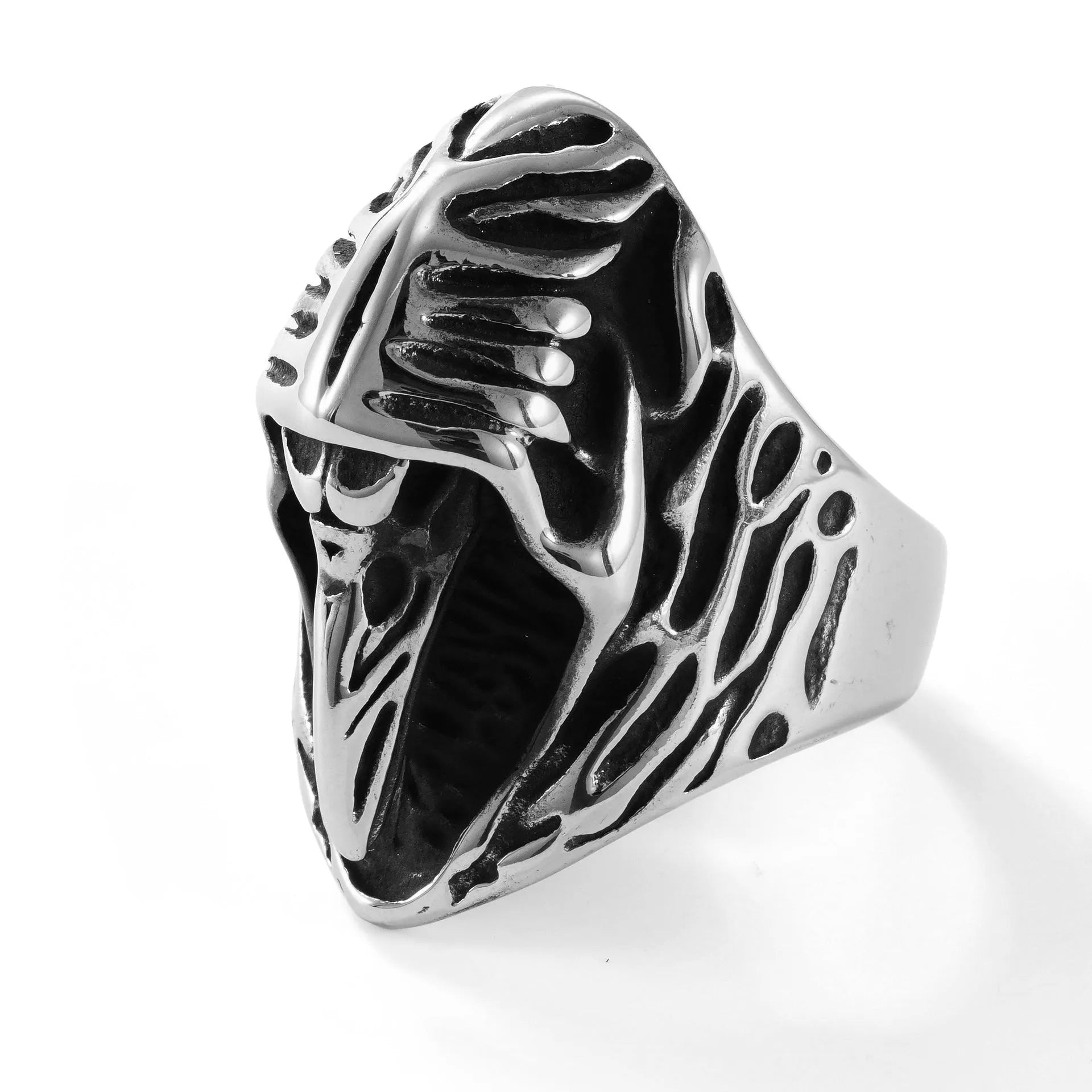 Geometric stainless steel crow ring with punk styling in MR166 colour