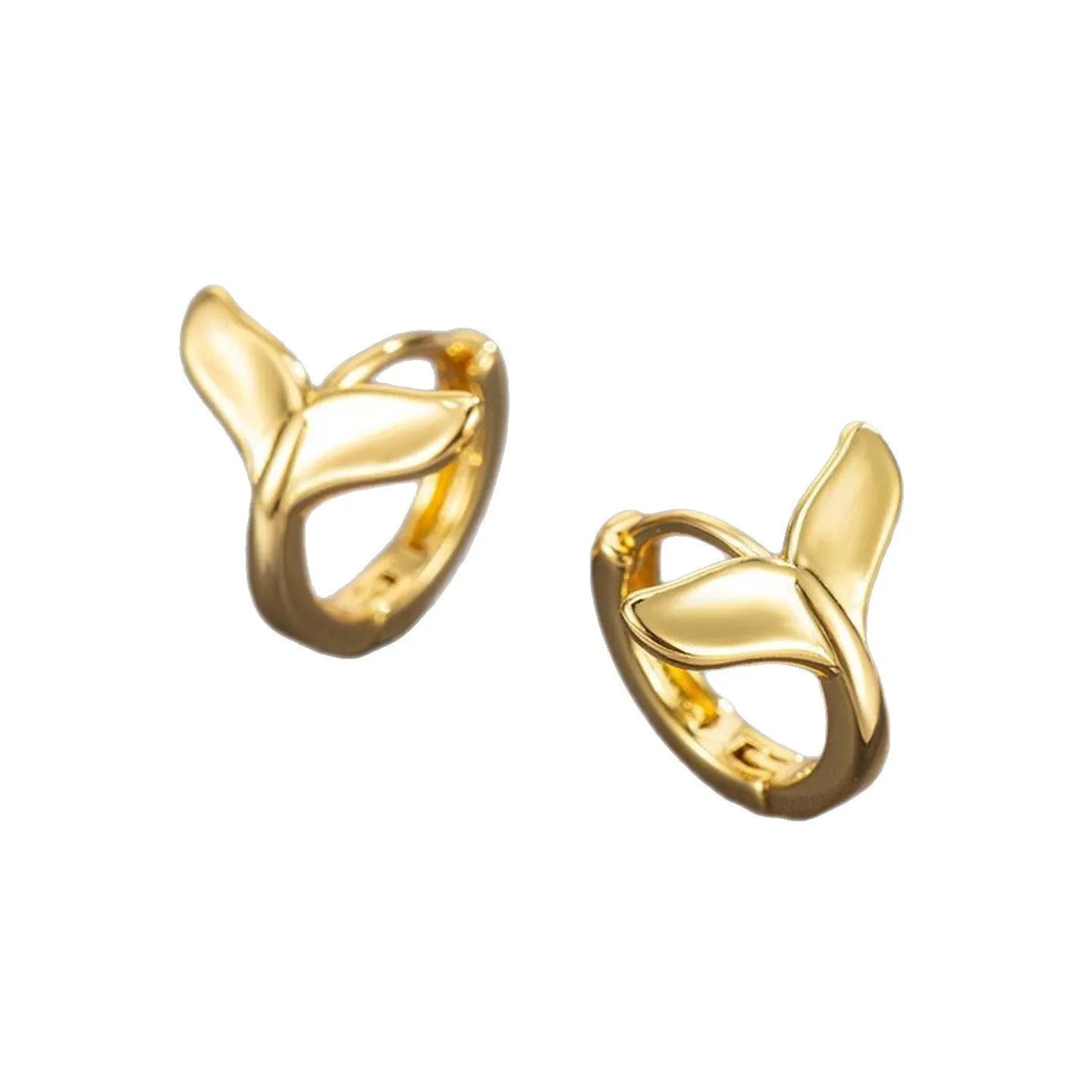 Women's fishtail design earrings in electroplated White Gold colour on a white background.