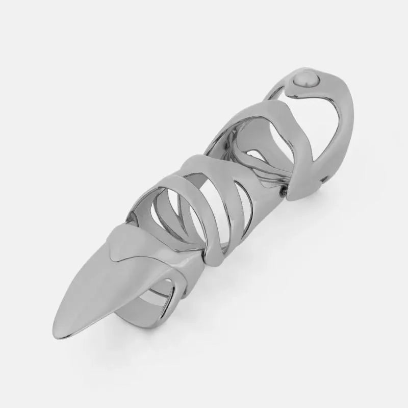 Silver alloy punk armour finger stall for alternative jewellery and costume styling
