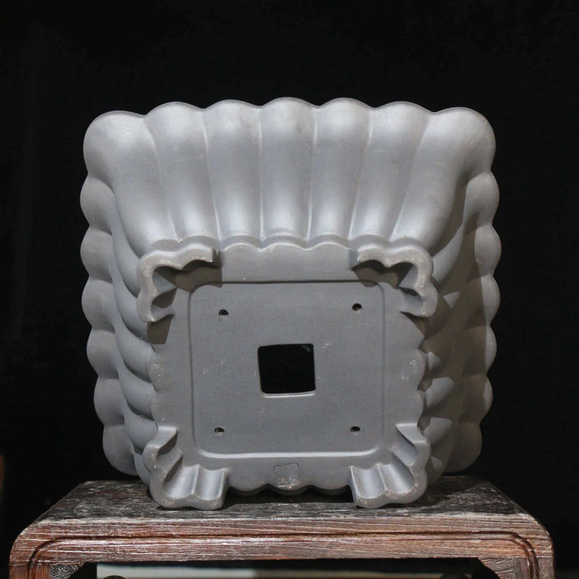 Square purple sand ceramic bonsai pot with classical styling for desktop plants, measuring 37x15cm