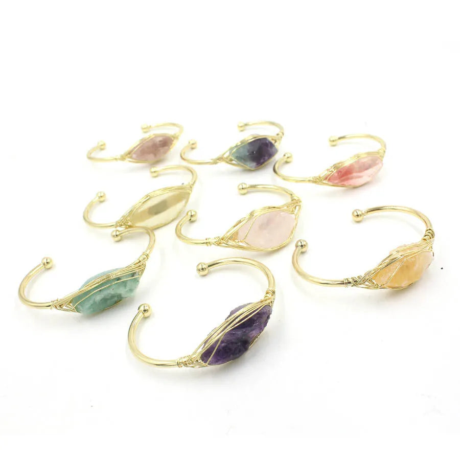 Natural raw gemstone bracelet with 8mm rough amethyst and citrine crystals in ethnic unisex style