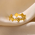 Titanium steel women's ring with geometric gold diamond pattern and free size adjustable design