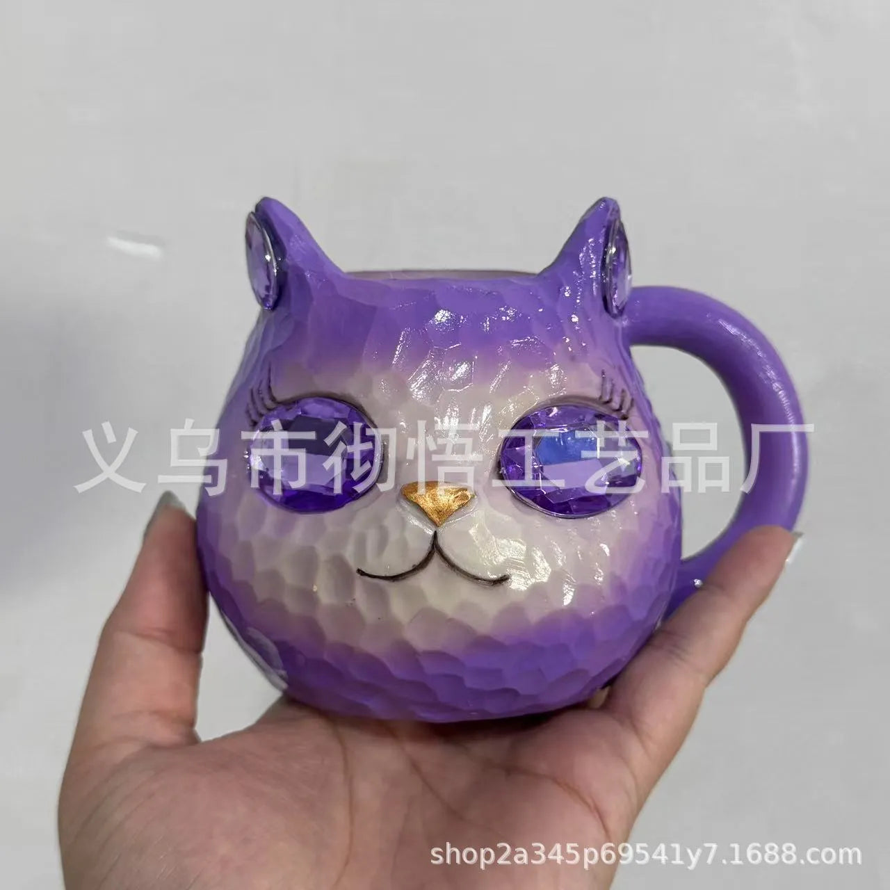 American style cat-shaped resin drinking cup in blue, green, pink, and purple colour options.