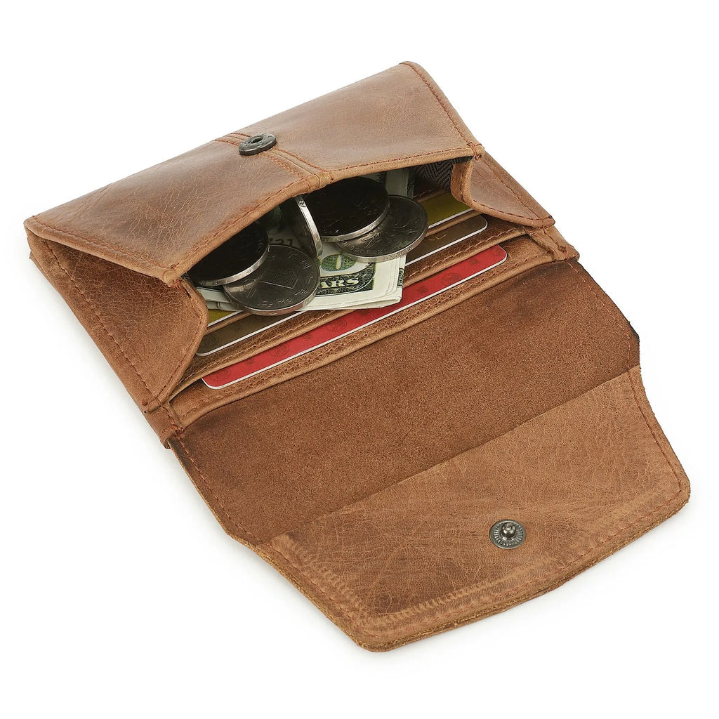 Genuine cowhide leather coin purse with stitching detail in six colour options