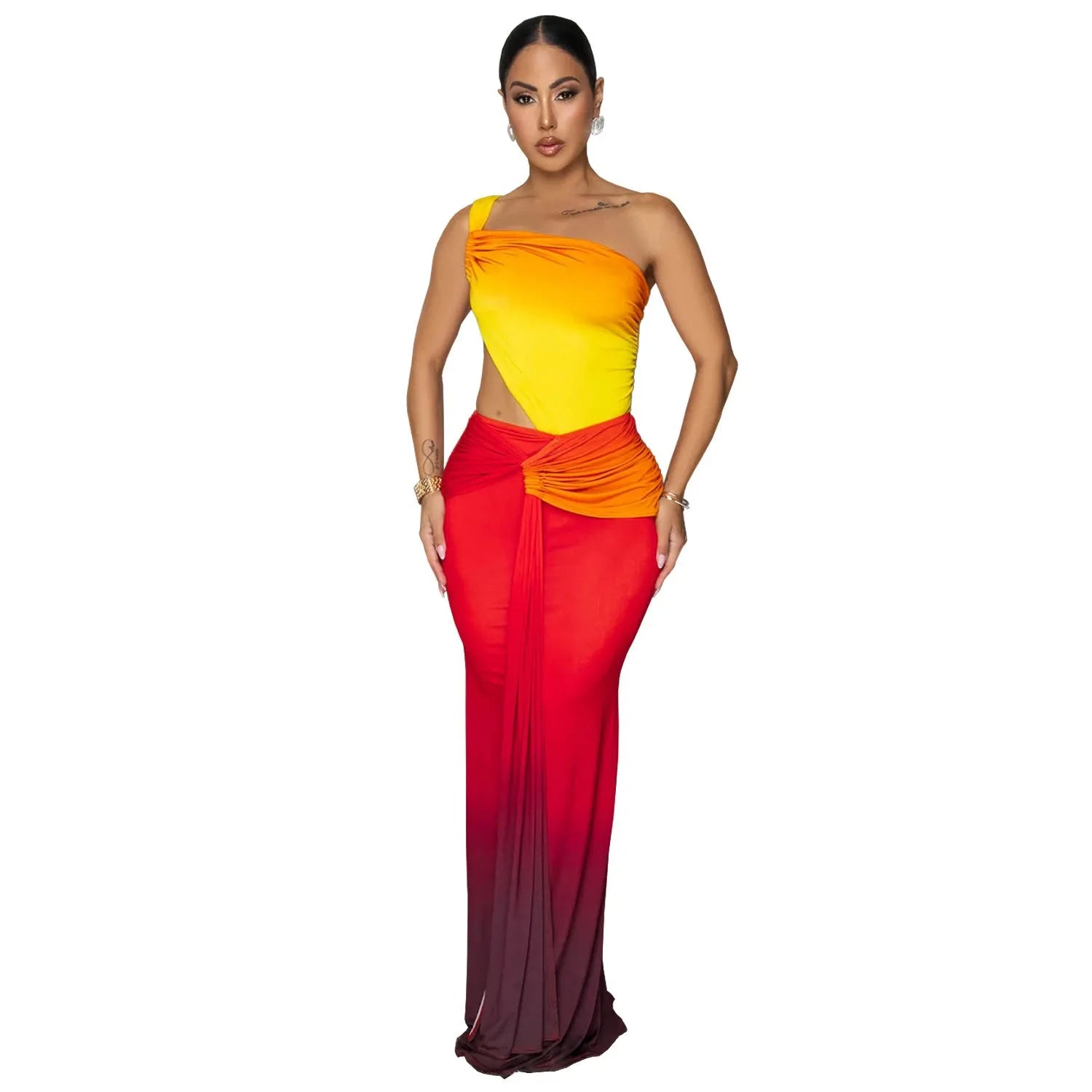 Women's gradient colour cross-shoulder summer dress in polyester fabric
