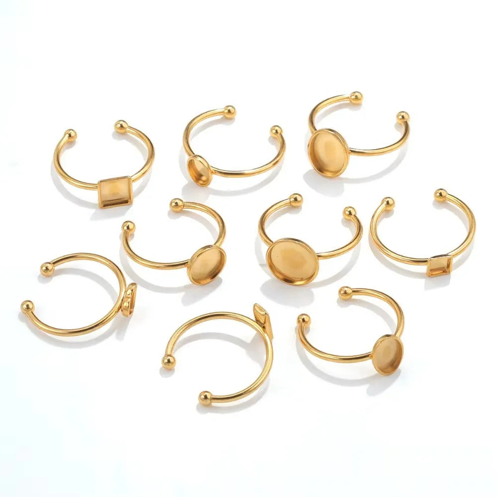 Golden electroplated stainless steel ring holder with multiple shape settings for jewellery display