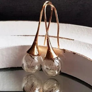 Transparent glass ball earrings with dandelion seed design on a French hook in silver finish.
