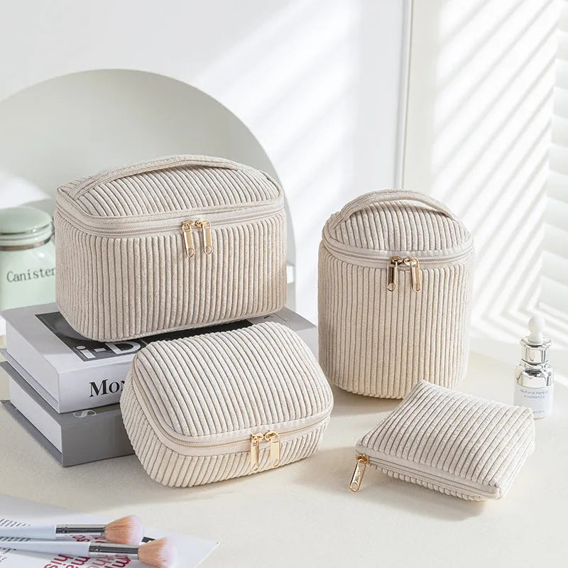 Flannelette makeup bag four-piece set in cube style with polyester construction