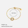Gold plated stainless steel sunflower necklace and bracelet set with geometric chain design for women