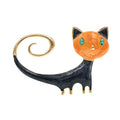 Alloy cat brooch with personalised painted tailing up kitty design in white or orange colour