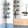 Retractable four-layer bathroom storage rack with stainless steel construction and hole-free installation system