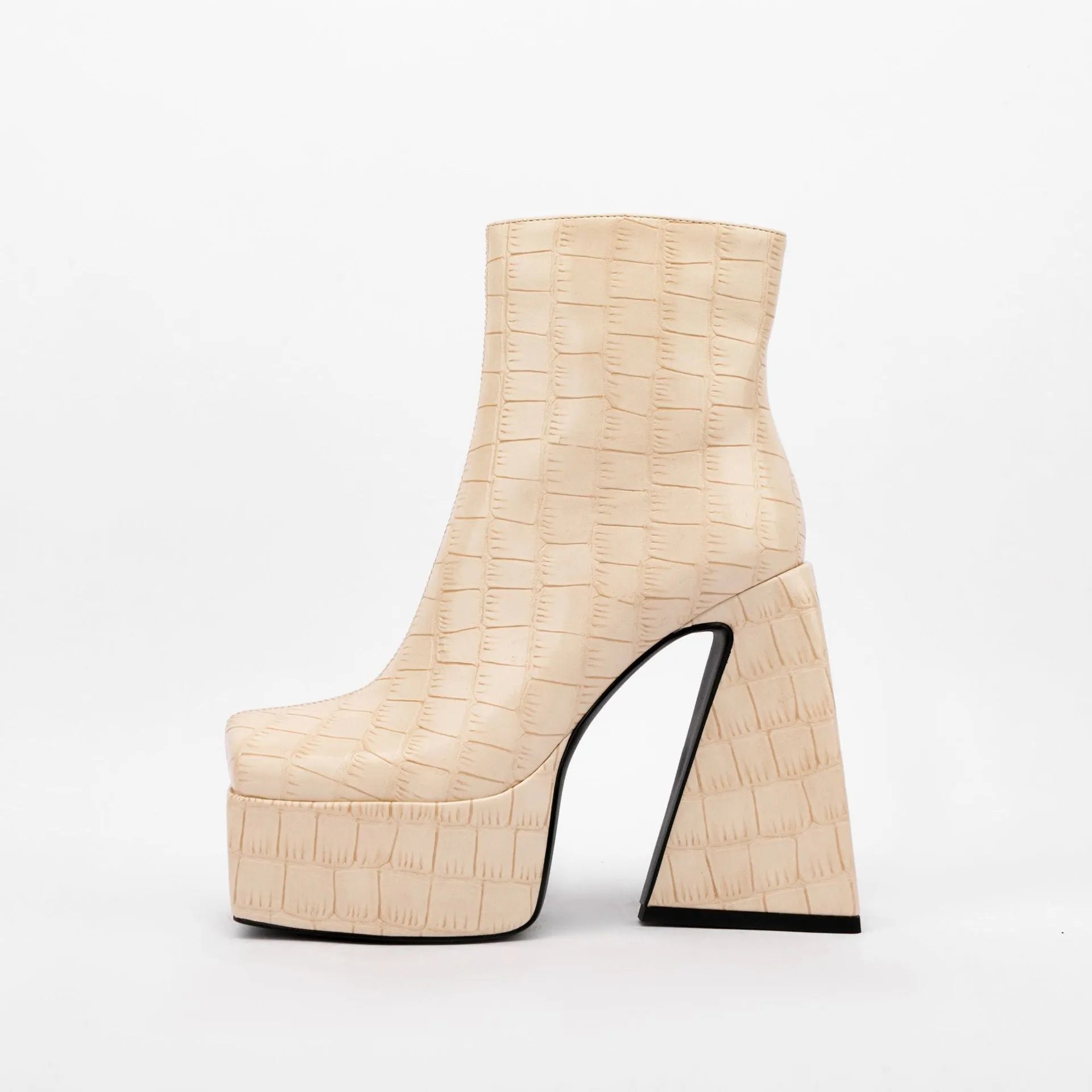 Women's solid-colour ankle boots with a high heel, shown in available shades.