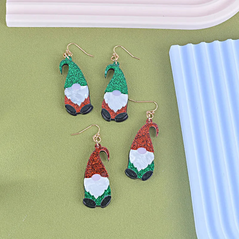 Santa Claus cartoon character acrylic fashion earrings showing three colour variations