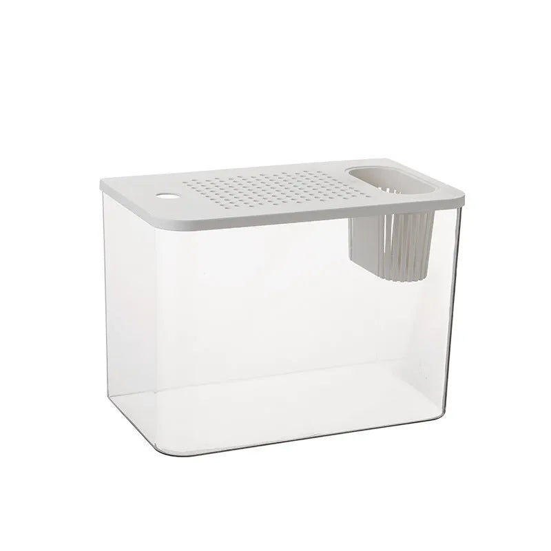 Medium plastic betta fish tank with cover in black or white colour options