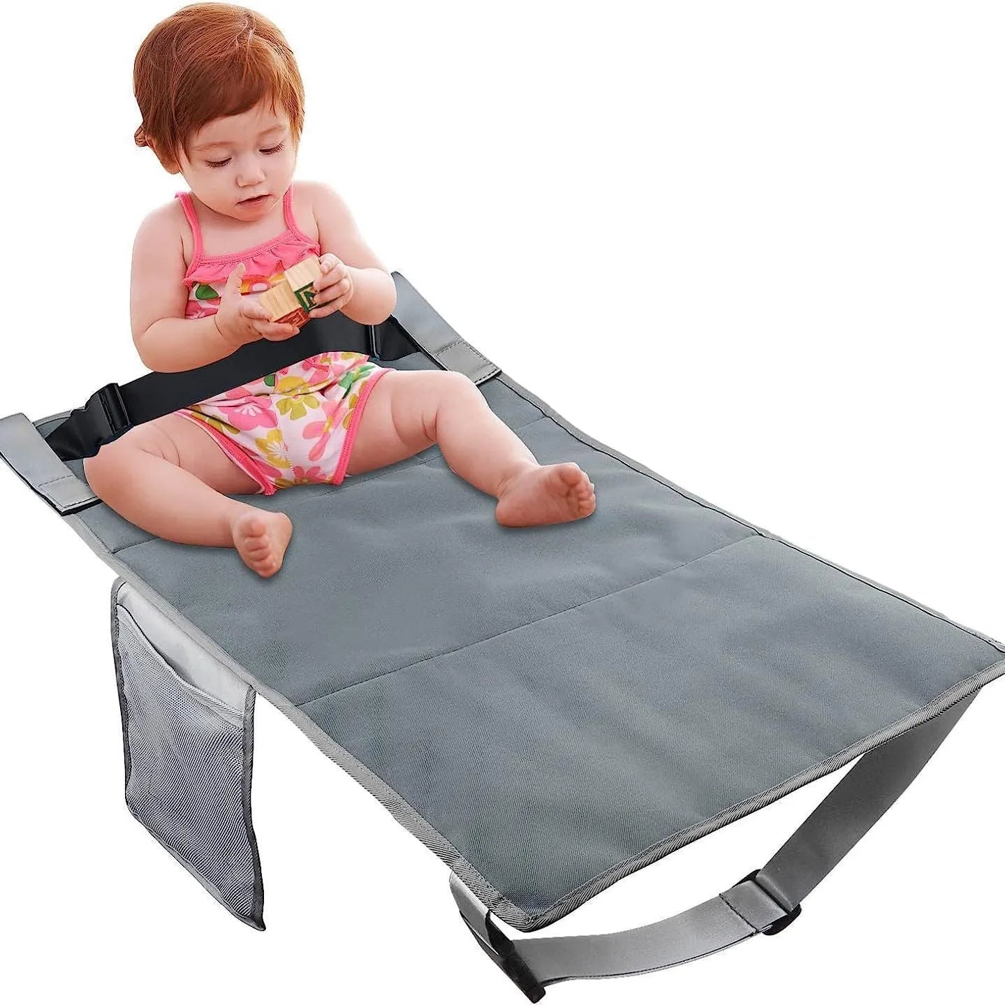 Portable children's aircraft pedal seat extender with extension device and drawstring storage pocket in blue colour