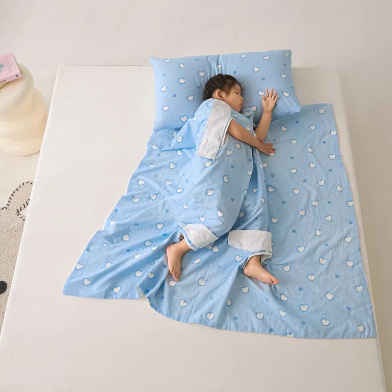 Anti-kick summer blanket in a themed colour like Cloud Bear Star Dream, shown with a matching pillowcase.