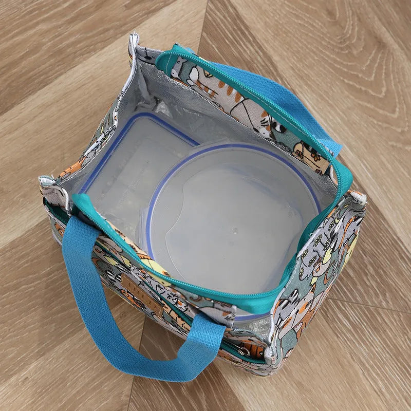 Women's portable printed canvas bag with aluminium frame in horizontal square shape
