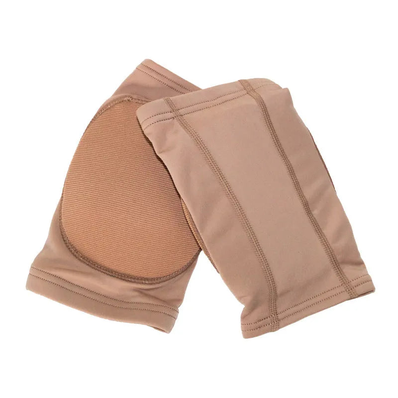 Ballet dance knee pads in skin colour and black options showing elastic construction for knee protection during exercise