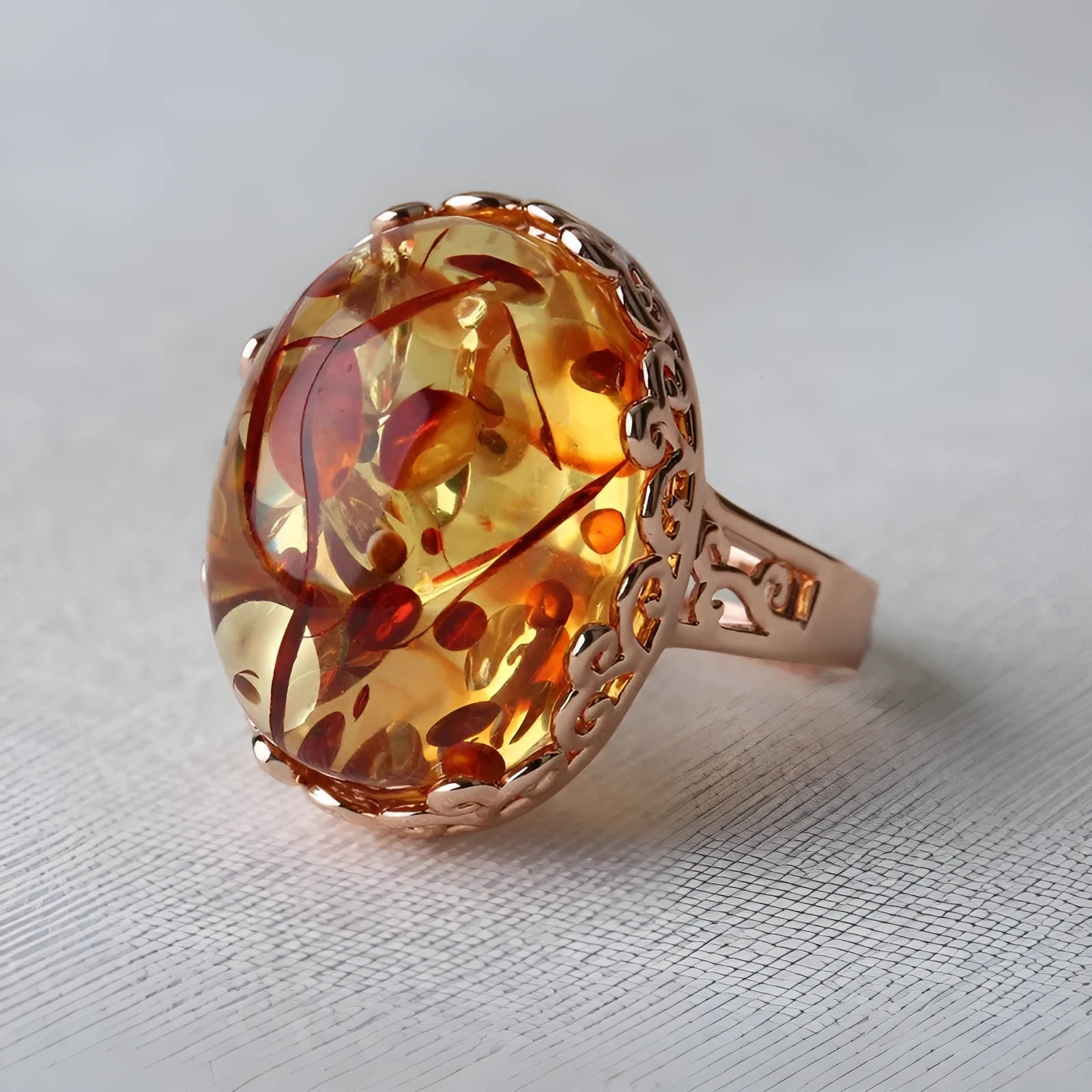Amber beeswax ring in new amber type A colour on alloy band