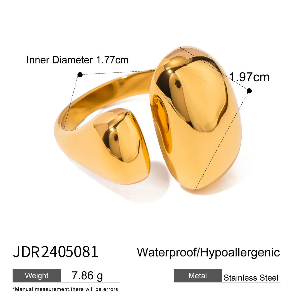 Women's exaggerated geometric stainless steel open ring in JDR2405081 colour