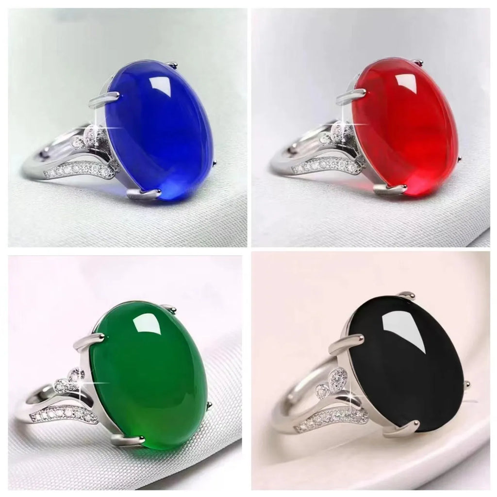 Adjustable geometric ethnic alloy ring with natural sapphire detailing in multiple colour options