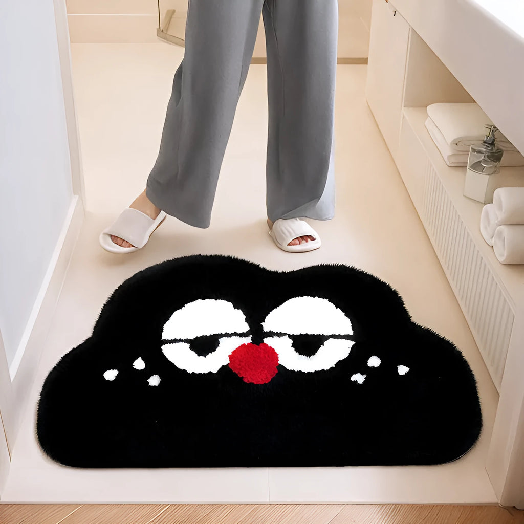 Thickened cashmere-like bathroom mat with cartoon cloud pattern in green, black, white, pink, and blue colours