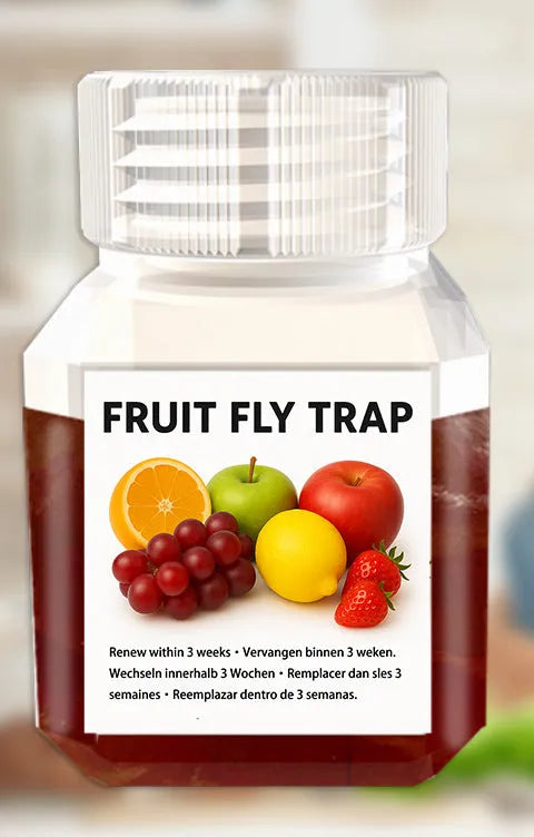 Bottle of SK003 fruit fly bait liquid for use in insect traps.