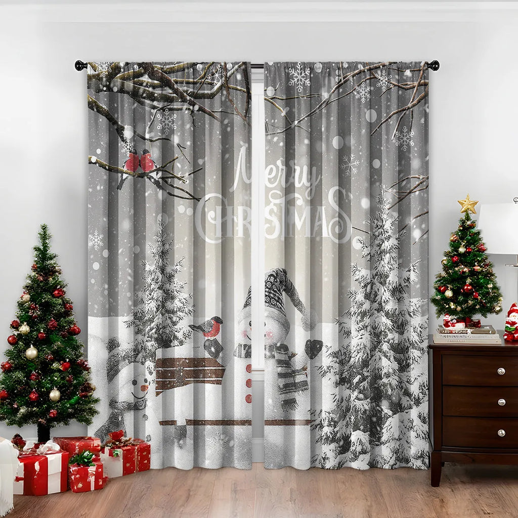 3D digital printed Christmas curtains in polyester fabric with festive patterns