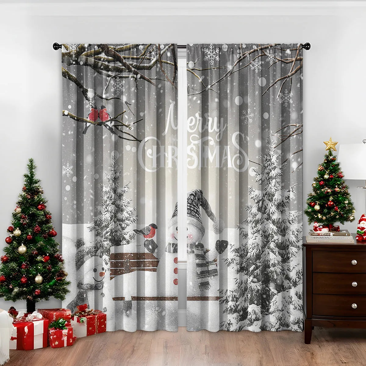 3D digital printed Christmas curtains in polyester fabric with festive patterns