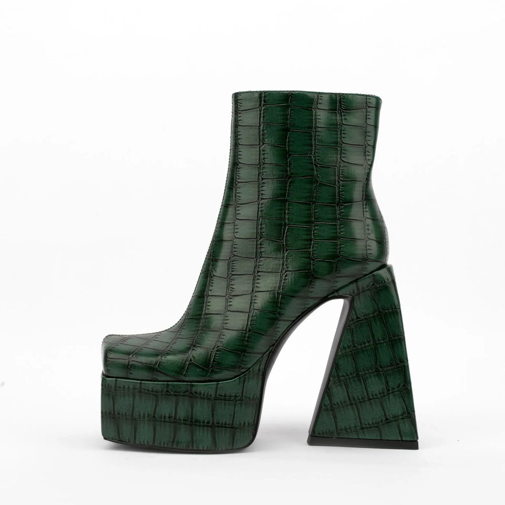 Women's solid-colour ankle boots with a high heel, shown in available shades.