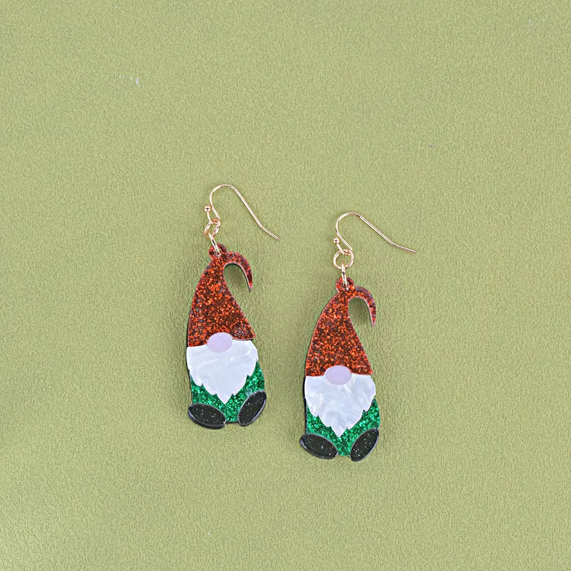 Santa Claus cartoon character acrylic fashion earrings showing three colour variations