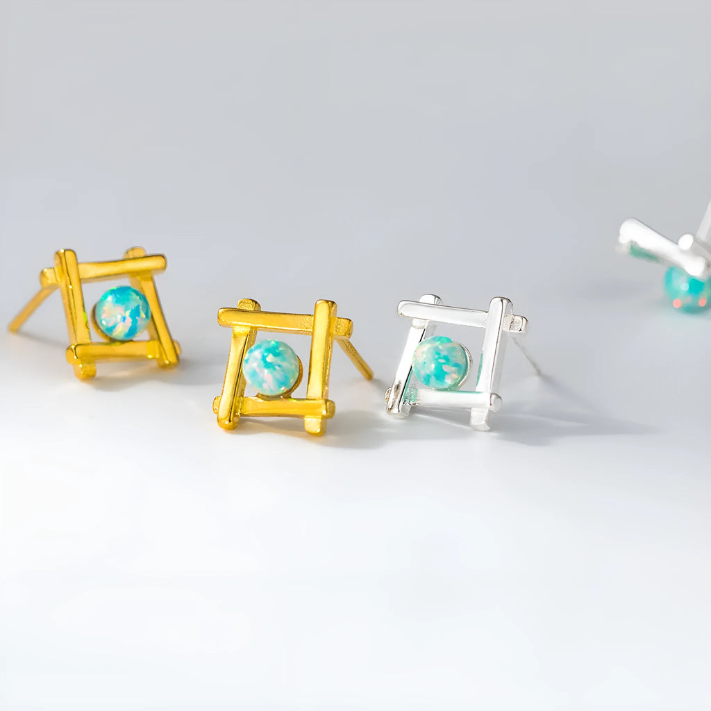 Geometric cross quadrangle stud earrings in sterling silver with gold or silver plating options